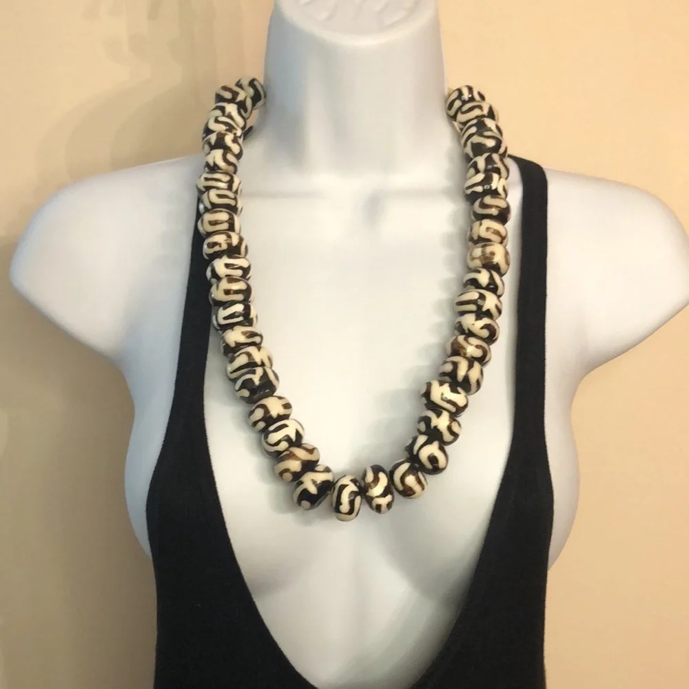 Tribal handmade batik bone statement size necklace boho.